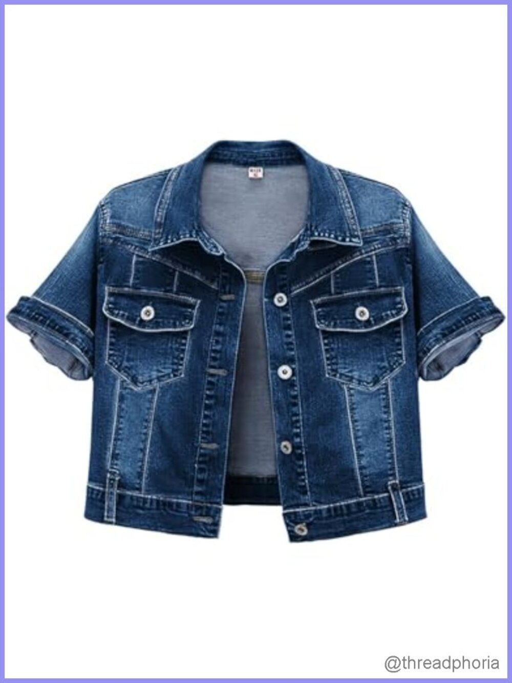 Women's Denim Trucker Jacket Cropped Short Sleeve Cotton 95% Lightweight Summer
